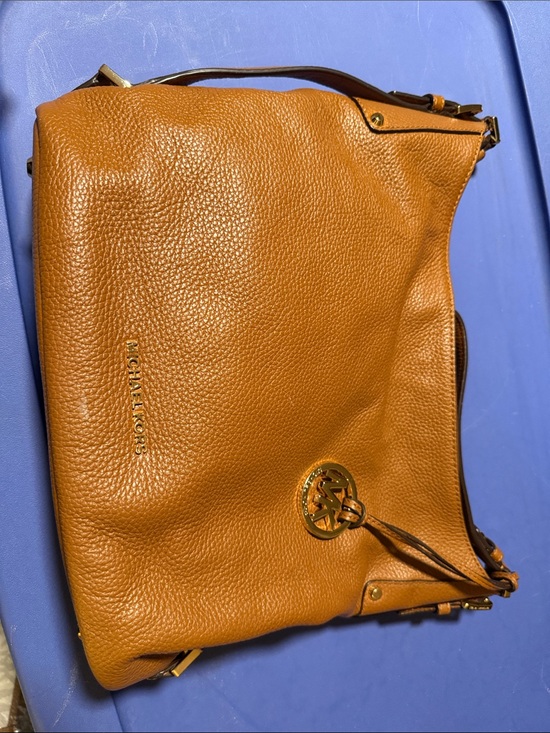 Michael Kors Handbags - Michael Kors Tan Pebbled Leather Shoulder Bag with Gold Logo